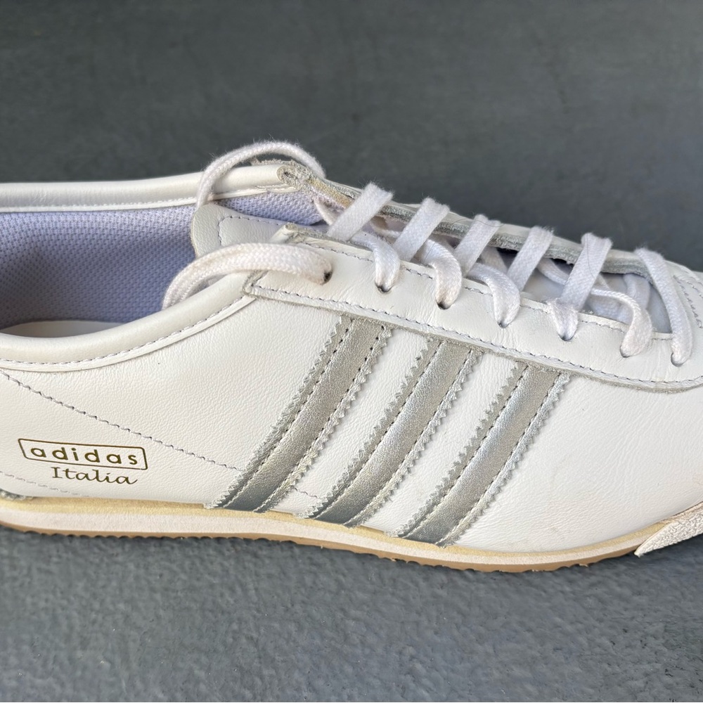 Addidas Italia White Leather Sneaker with Silver Accents